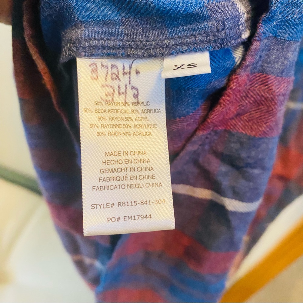 Cloth & Stone for Anthropologie Plaid Ruffled Dress Blue Red Boho Sz XS - Picture 11 of 11
